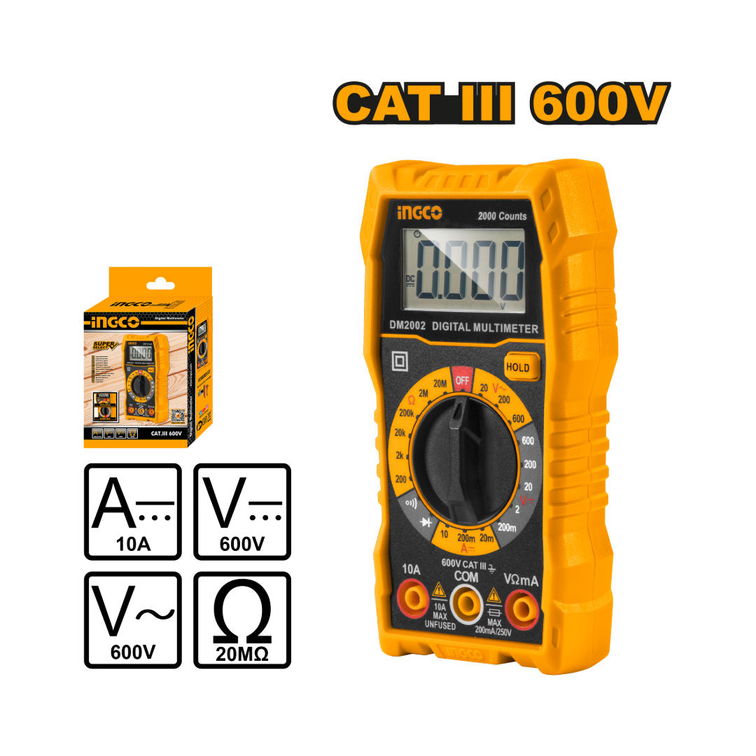 INGCO Digital Multimeter, 2000 Count / True RMS 6000 Count Variant, AC/DC Voltage & Current Tester with NCV, Data Hold & Auto Power Off