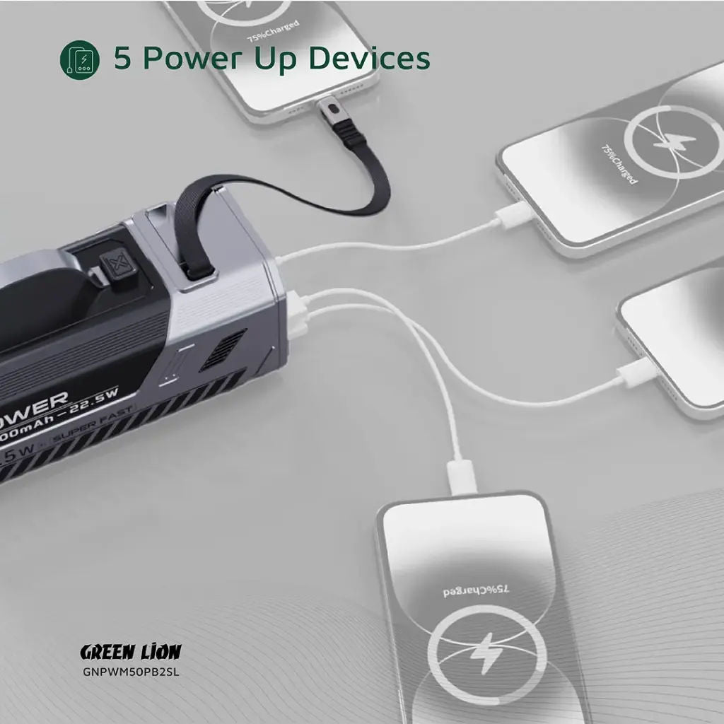 Green Lion 50000mAh Power Bank 22.5W, Silver