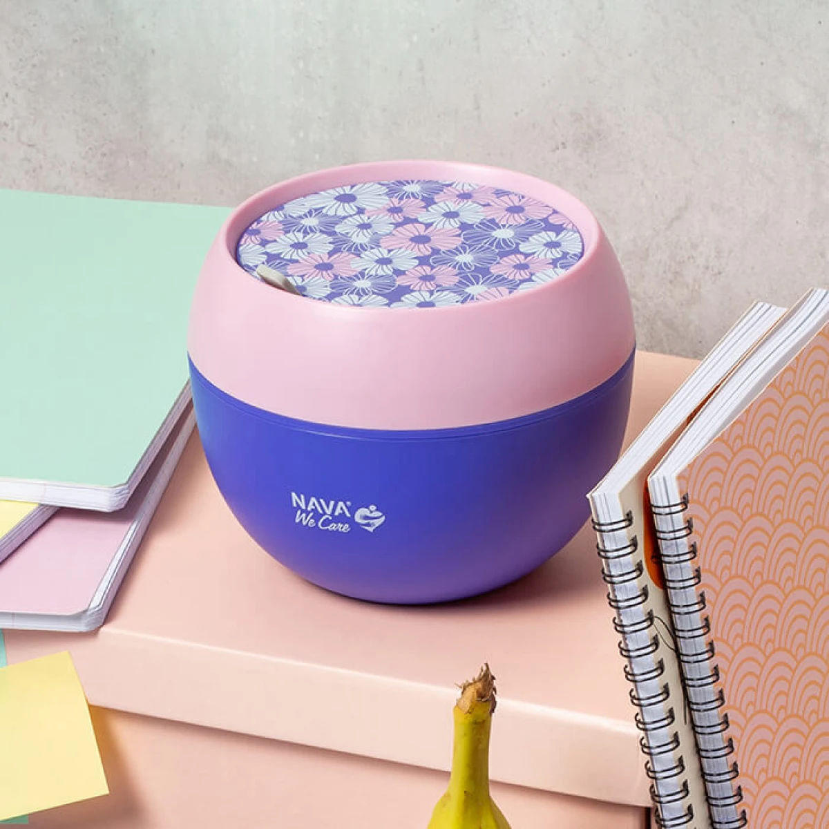 NAVA Round Plastic Lunch Box We Care, 800ml