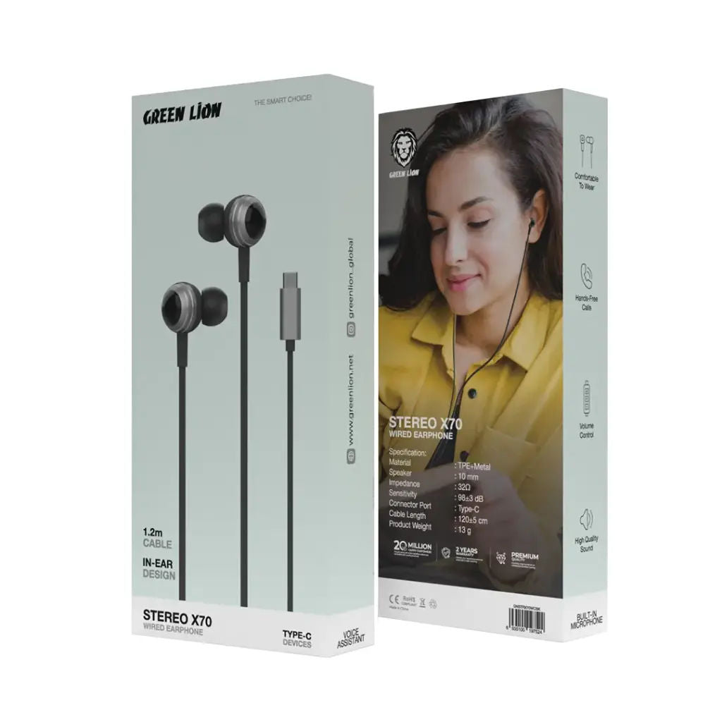 Green Lion Stereo X70 Wired Earphone 1.2m Type C - Black