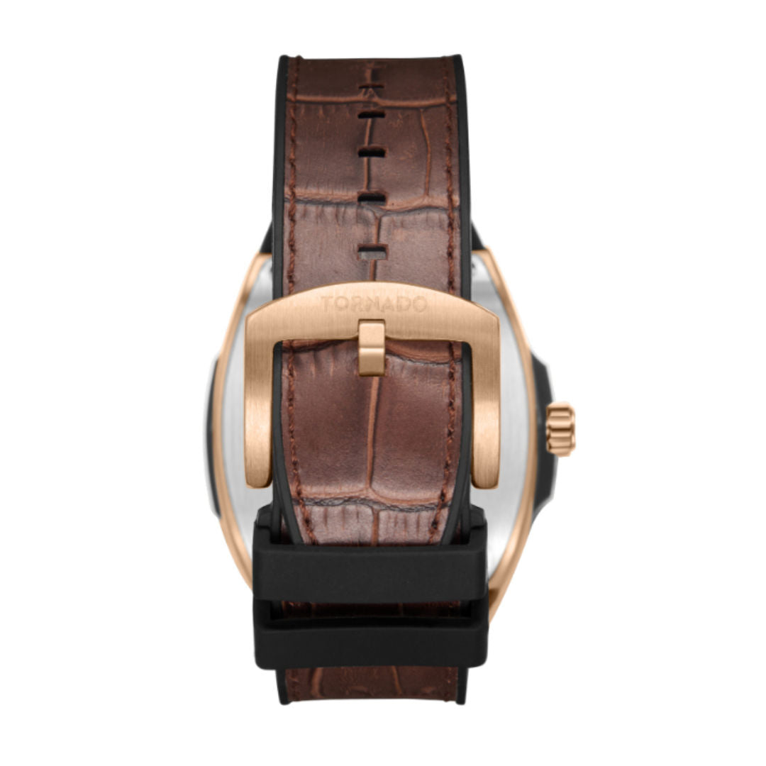 Tornado Men's Xenith 3-Hand Leather Rubber Band Analog Watch, 44mm, T25301 Series