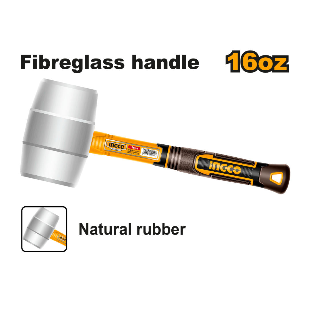 INGCO Soft Rubber Hammer 450 g with fiberglass Handle