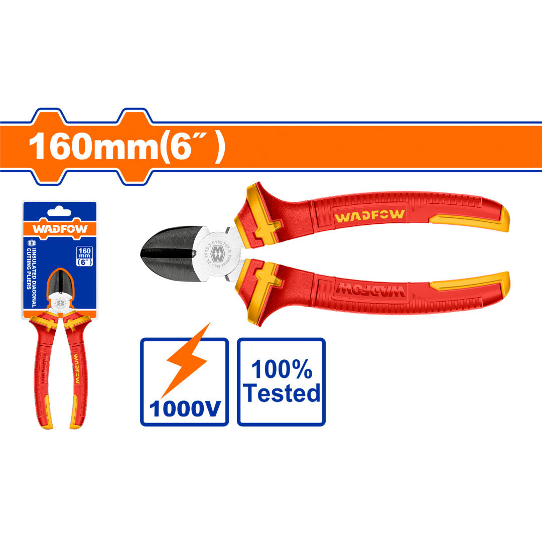 كماشة قطع قطرية معزولة من WADFOW، 6 بوصات/160 مم، تم اختبارها حتى 1000 فولت، تشطيب أسود