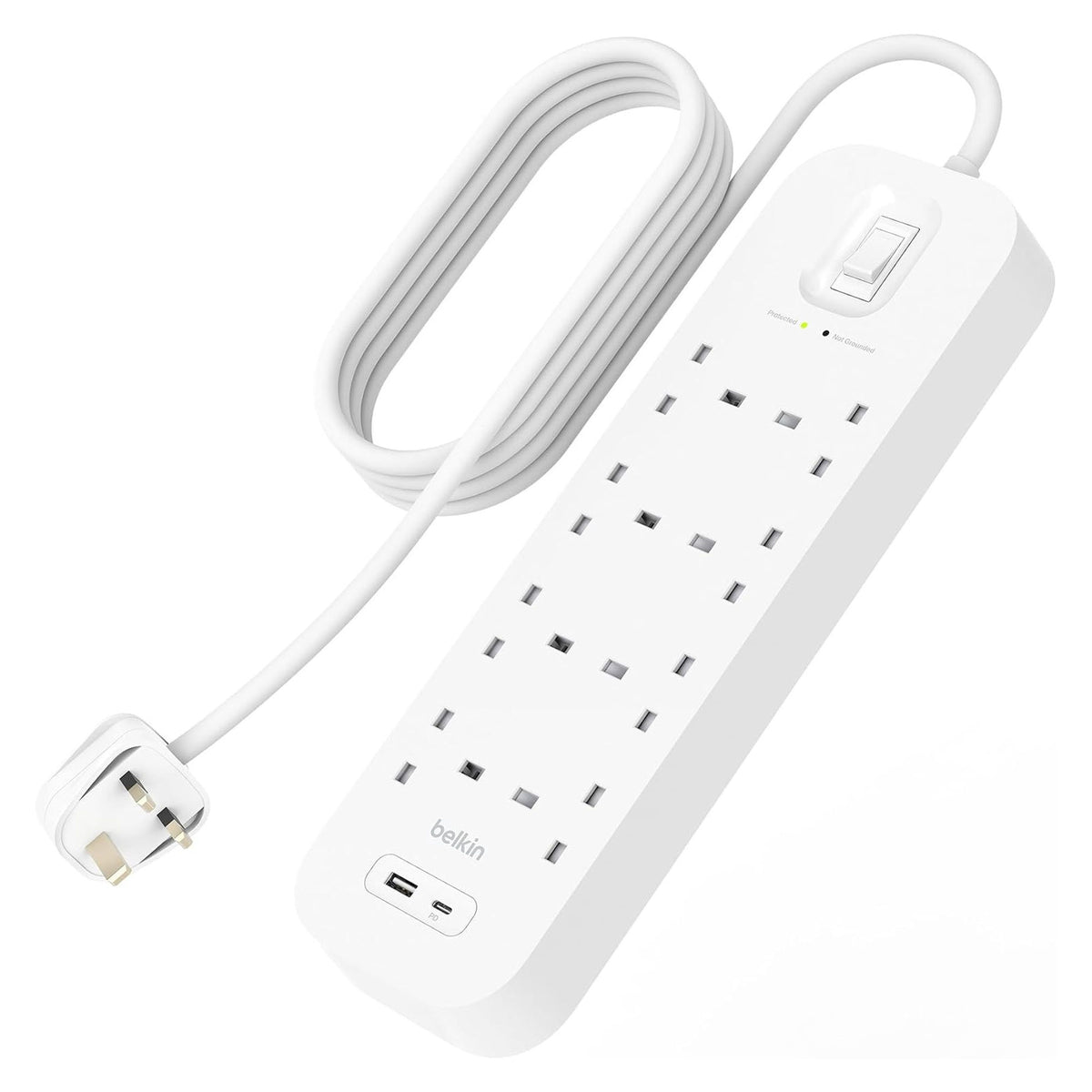 Belkin Outlet Surge Protector, 18W USB-C, USB-A, 2M Cord