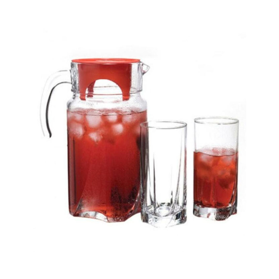 Pasabahce Luna Glass Jug with Red Cover, 1.75 Liters
