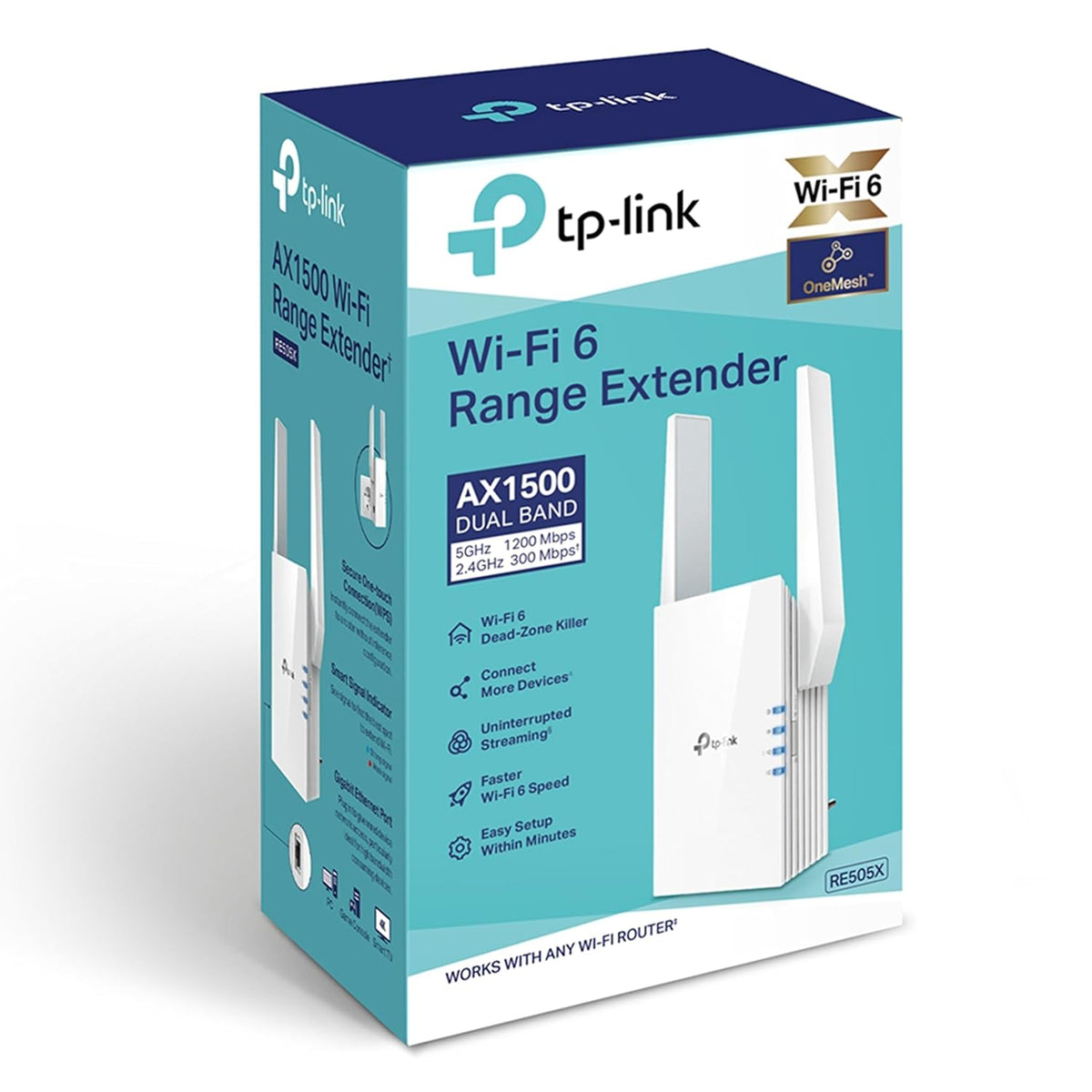 TP-Link RE505X AX1500 Dual-Band Wi-Fi 6 Range Extender, Gigabit Ethernet Port, OneMesh Support