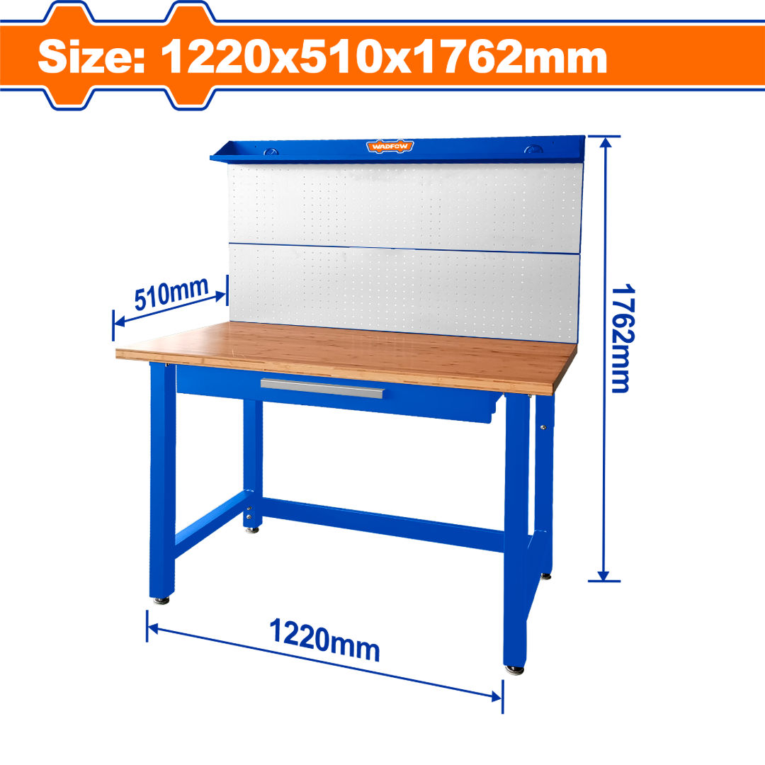 WADFOW Steel Work Bench Without Pegboard, 1220×510×1762mm, Bench Only: 1220×510×950mm
