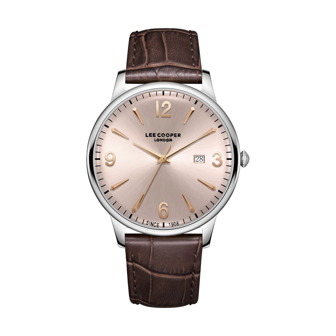 Lee Cooper Men's Green Dial Brown Leather Band Watch, LC08379.172