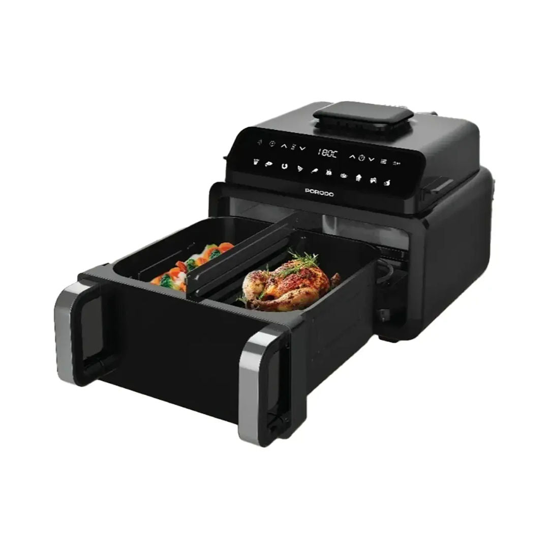 Porodo Lifestyle Flexi Cook Pro Indoor Grill, Pizza Oven, Air Fryer, Black