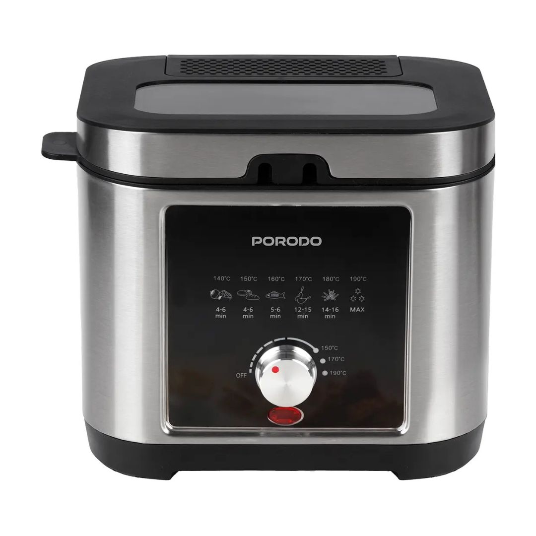 Porodo Lifestyle Stainless Steel 2.5L Deep Fryer with Adjustable Temperature & Non-Stick Tray, Silver