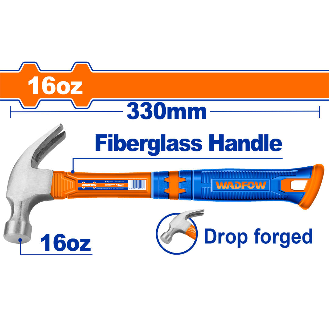 WADFOW Claw Hammer, Drop Forged 45 Steel Head, Fiberglass or Anti-Shock Handle