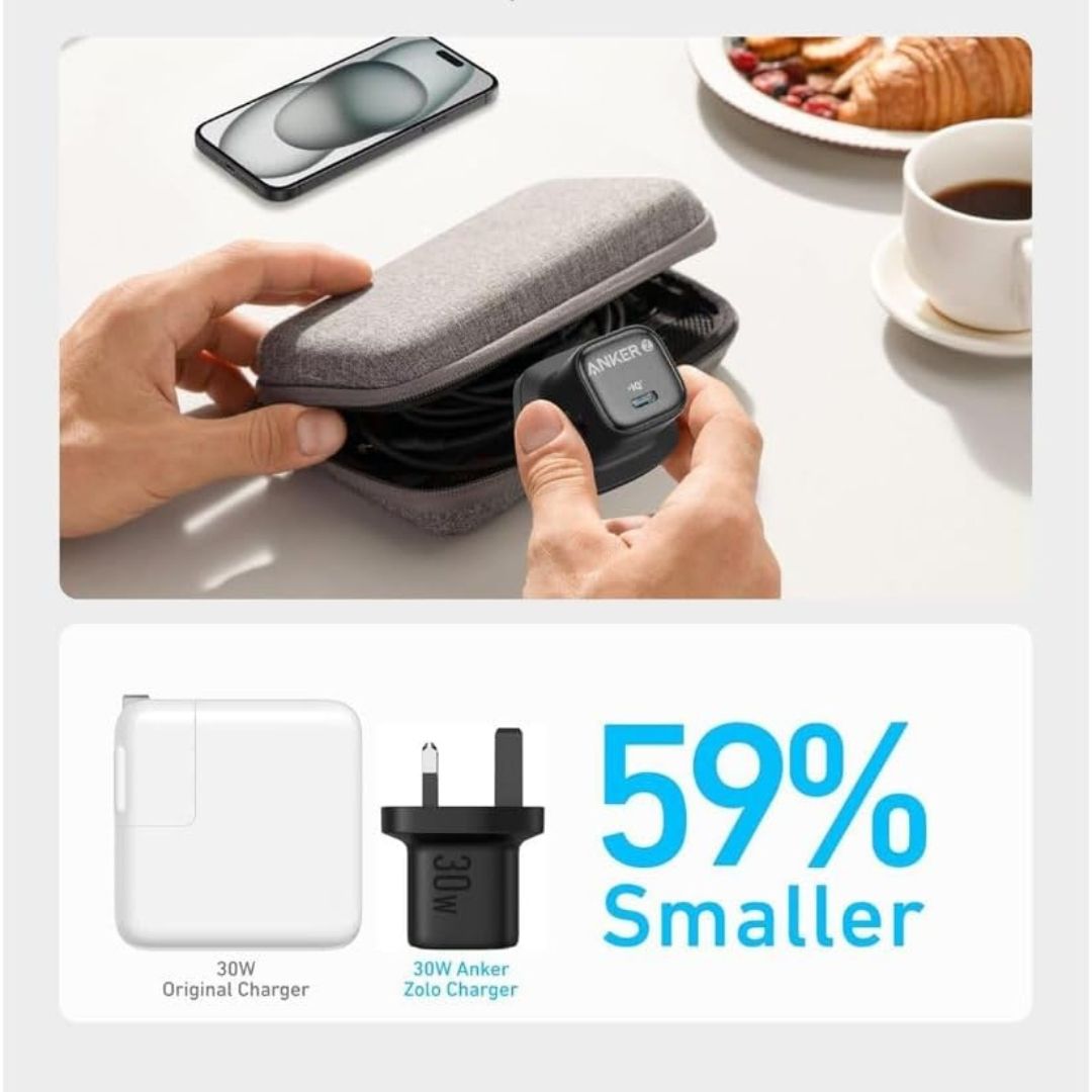 Anker Zolo 30W USB C Charger, Compact GaN USB C Charger, Enhanced Temperature Control, 3X Faster Charging, Black
