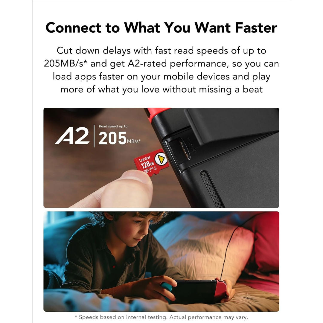 LEXAR® PLAY microSDXC™ UHS-I cards, up to 205MB/s read and 140MB/s write