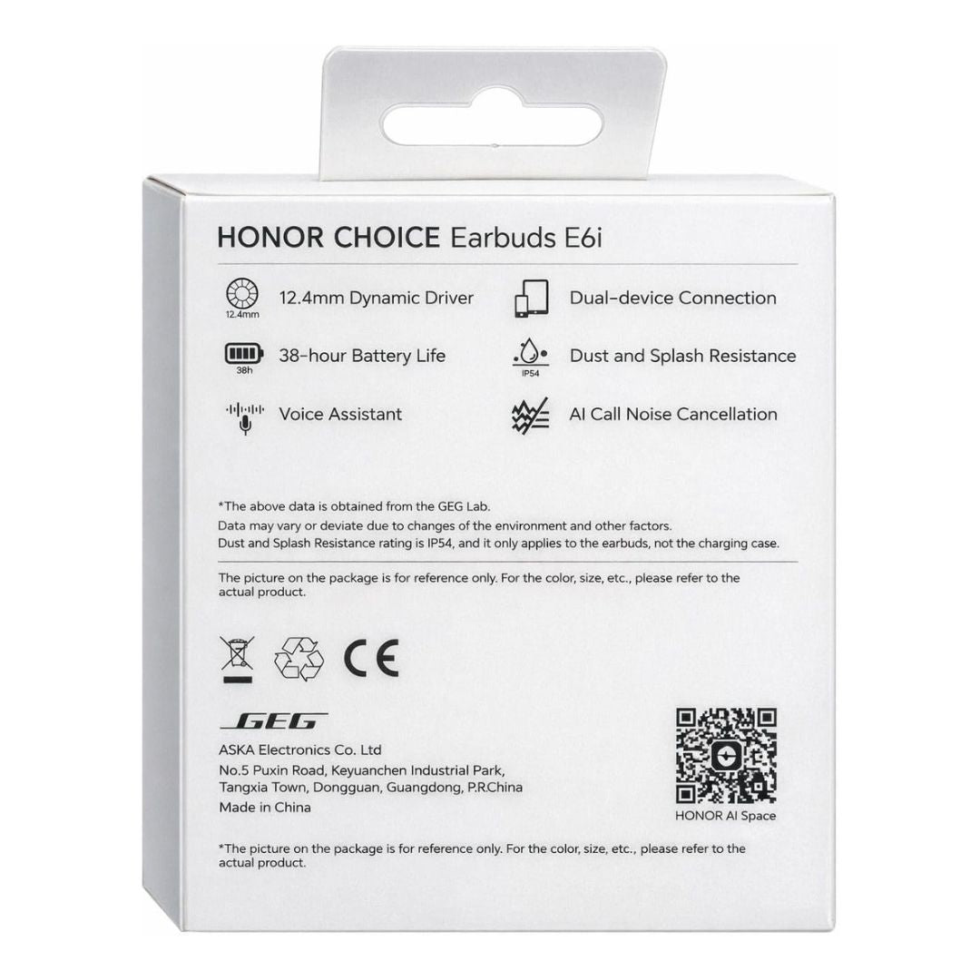 HONOR Choice E6i True Wireless Bluetooth Earbuds, White
