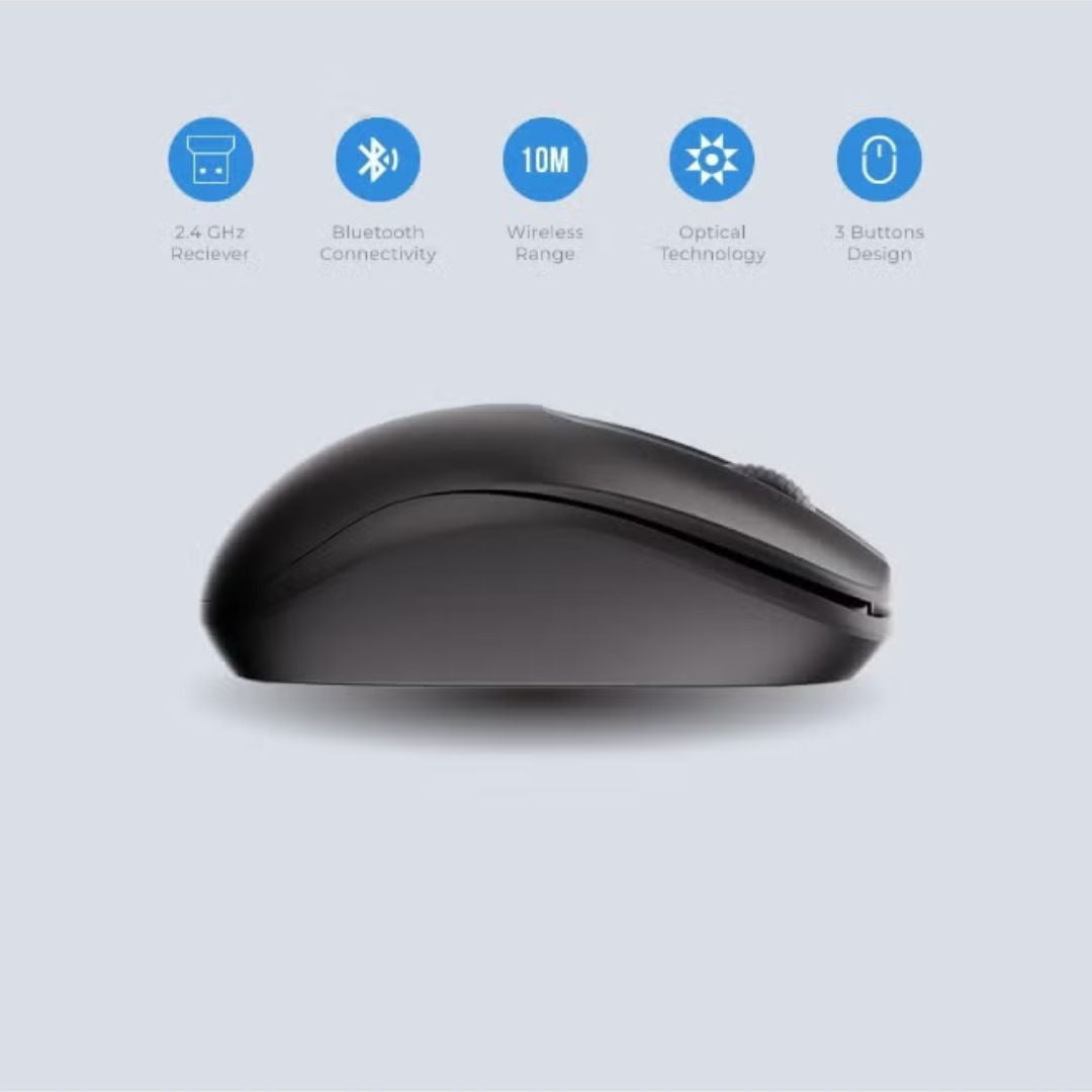 Blupebble Pebble Silent Wireless Mouse Dual Mode Bluetooth & 2.4GHz USB Receiver, Black