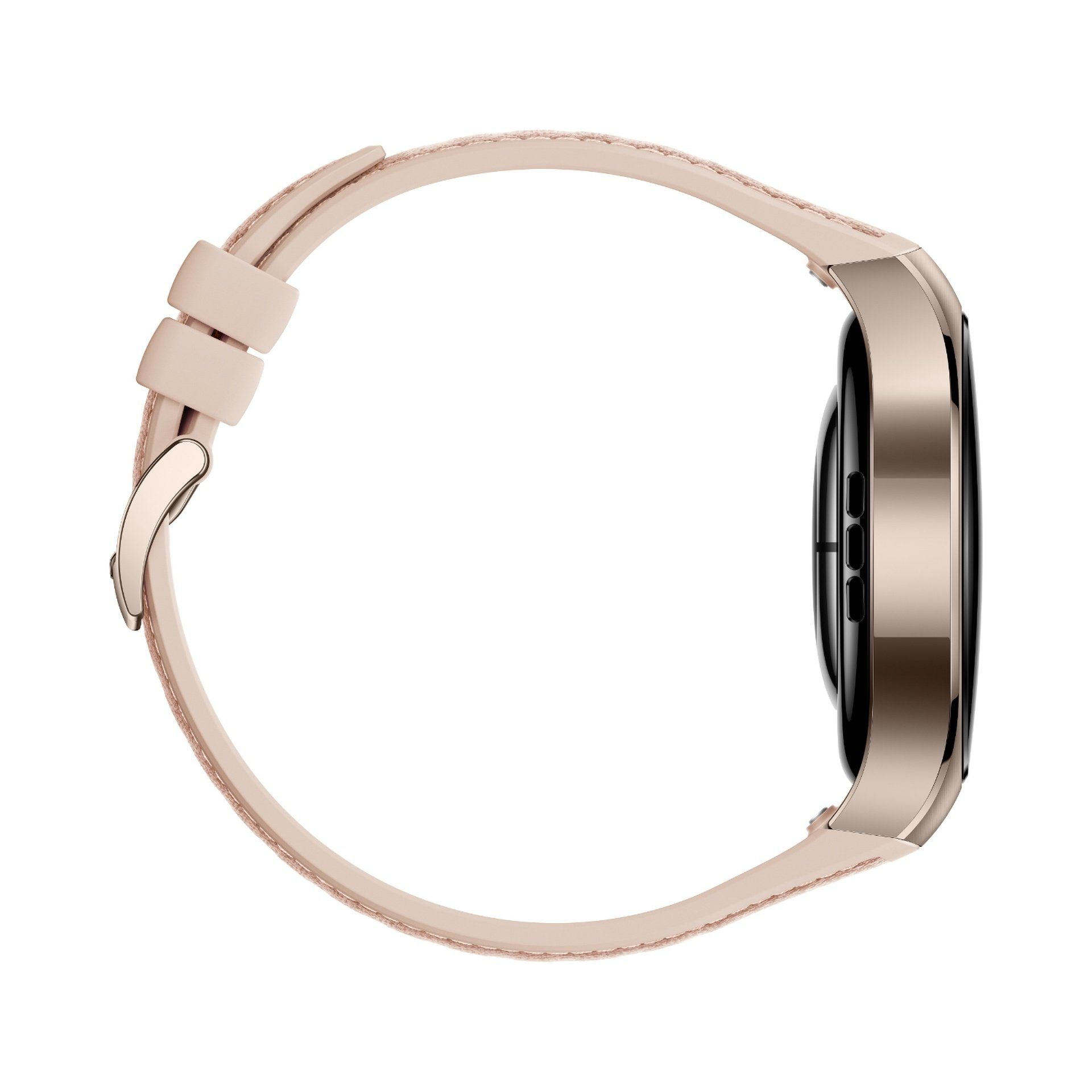 ساعة Huawei Smart Watch 5 42 مم SOC-AL00، هيكل من الفولاذ المقاوم للصدأ باللون الذهبي الرملي مع حزام باللون البيج