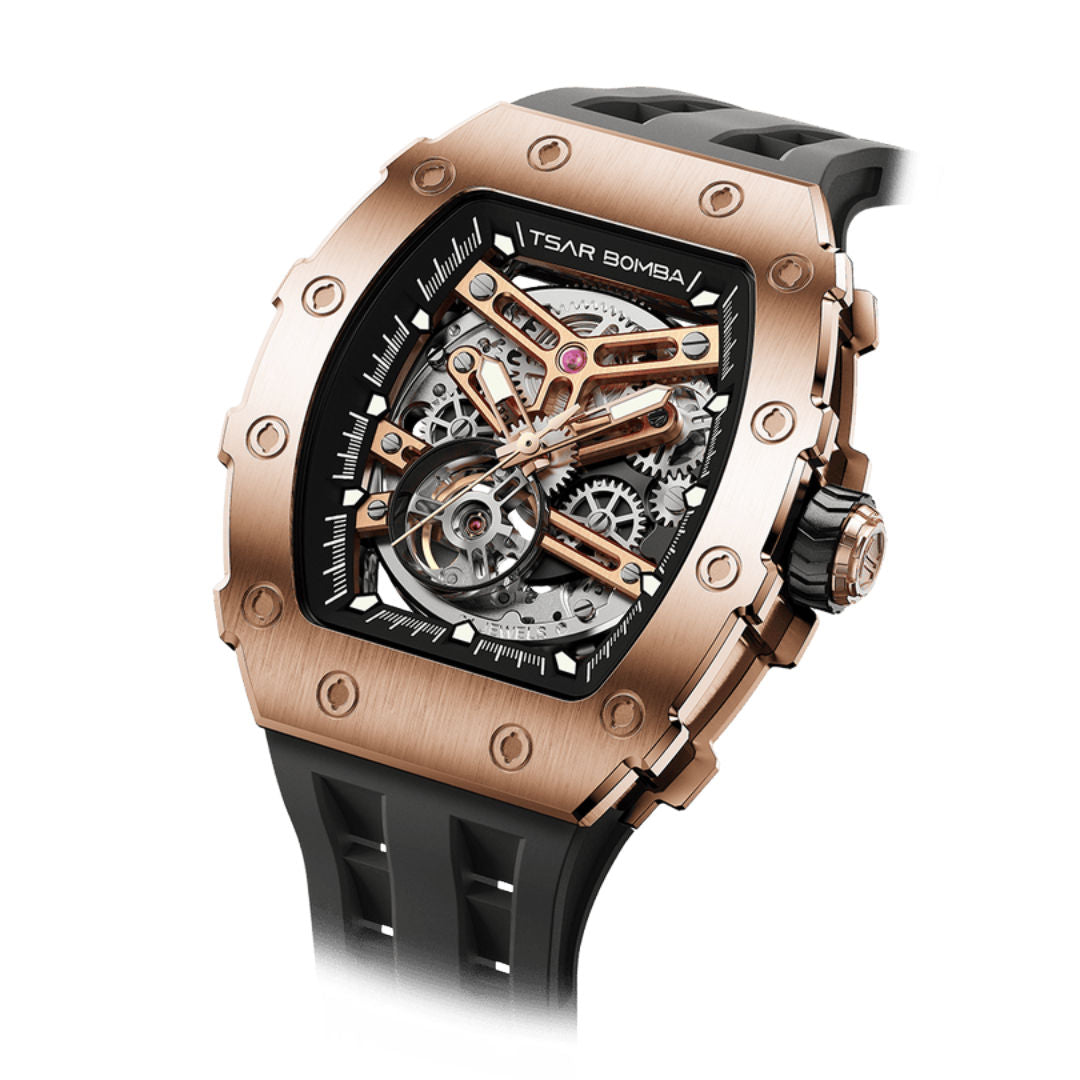 TSAR Bomba Men's Elemental Chronograph Rose Gold Case Black Silicon Watch