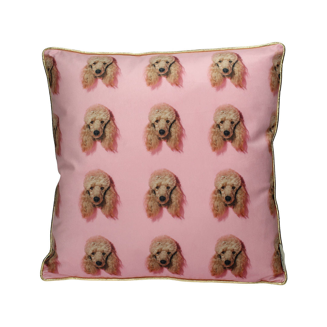 Poodle Velvet Pink Cushion, 45x45cm