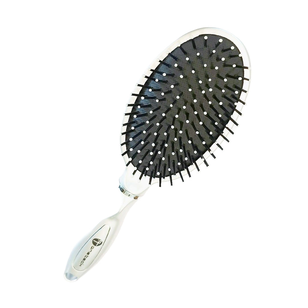 Onetech Oval Cushioned Hair Brush, Metallic Silver
