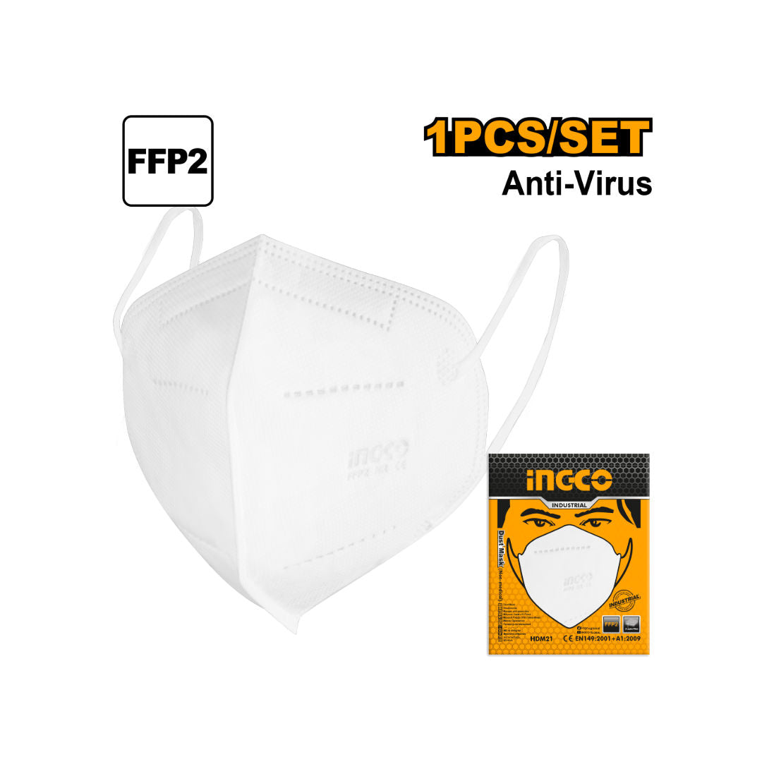 INGCO FFP2 Dust Mask, 4-Layer Protection for Sanding, Grinding & Industrial Use