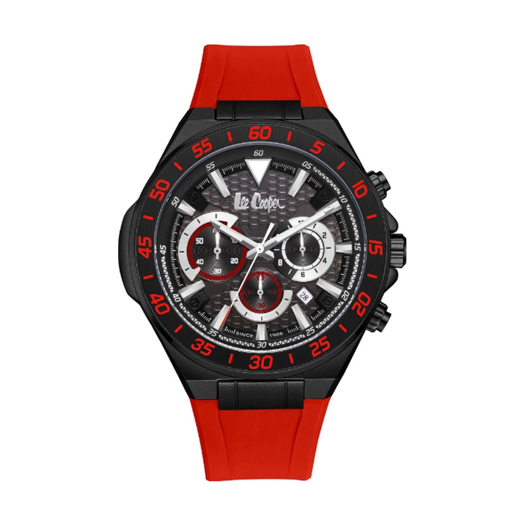 Lee Cooper Men's Multi Function Red Silicon Strap Watch, LC08003.658