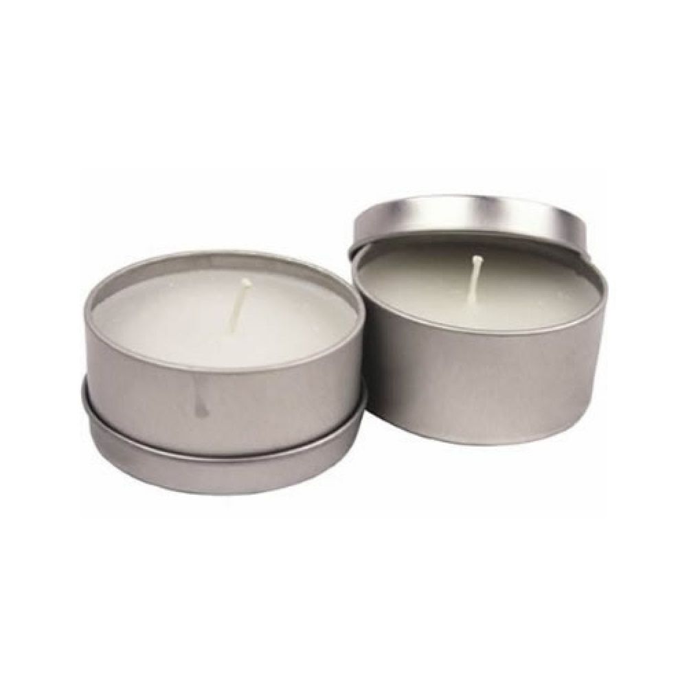 Citronella Filled Tin Wax Candles, 10x4.5cm, 2 Pack with Brown Tray, 5 Hrs Each