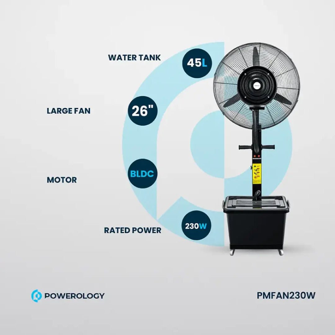 Powerology Industrial Fan Mist Spray & Humidifier, Black