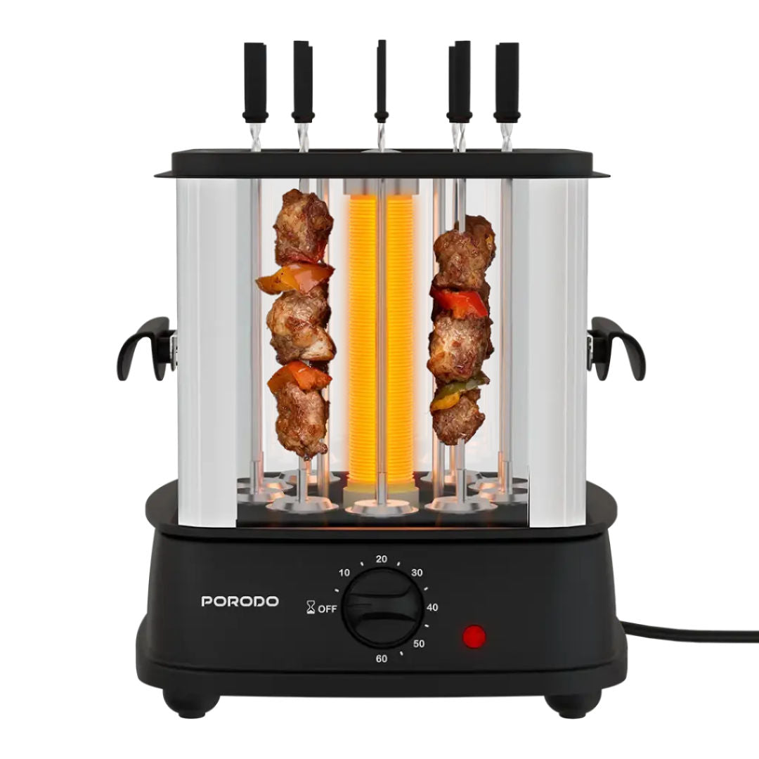 Porodo Lifestyle GrillJet Electric Rotisserie Kebab Grill with Auto-Rotating Skewers, Black