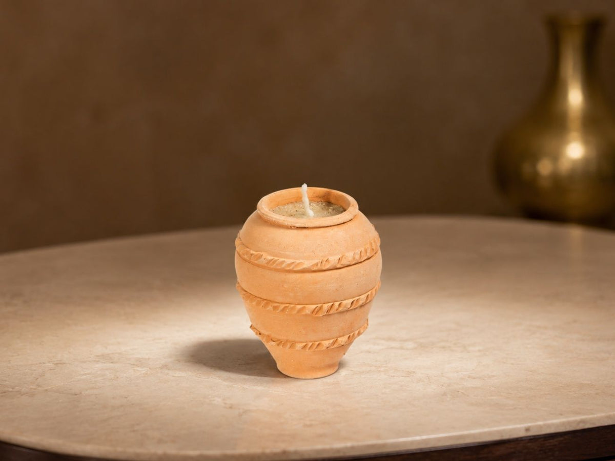 Frankincense Candle, Traditional Terracotta Holder, Assorted Design