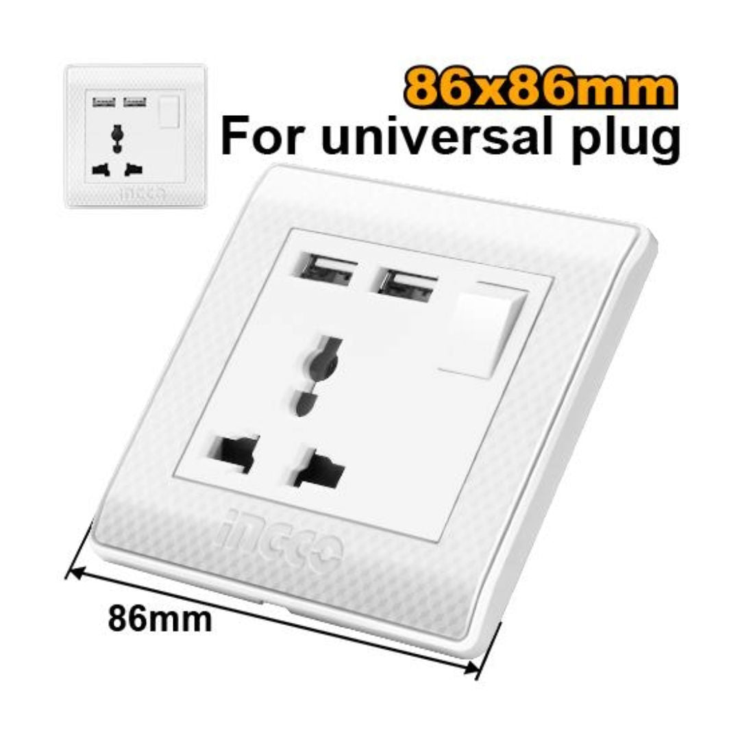 INGCO Universal Wall Socket, 86x86mm, 16A