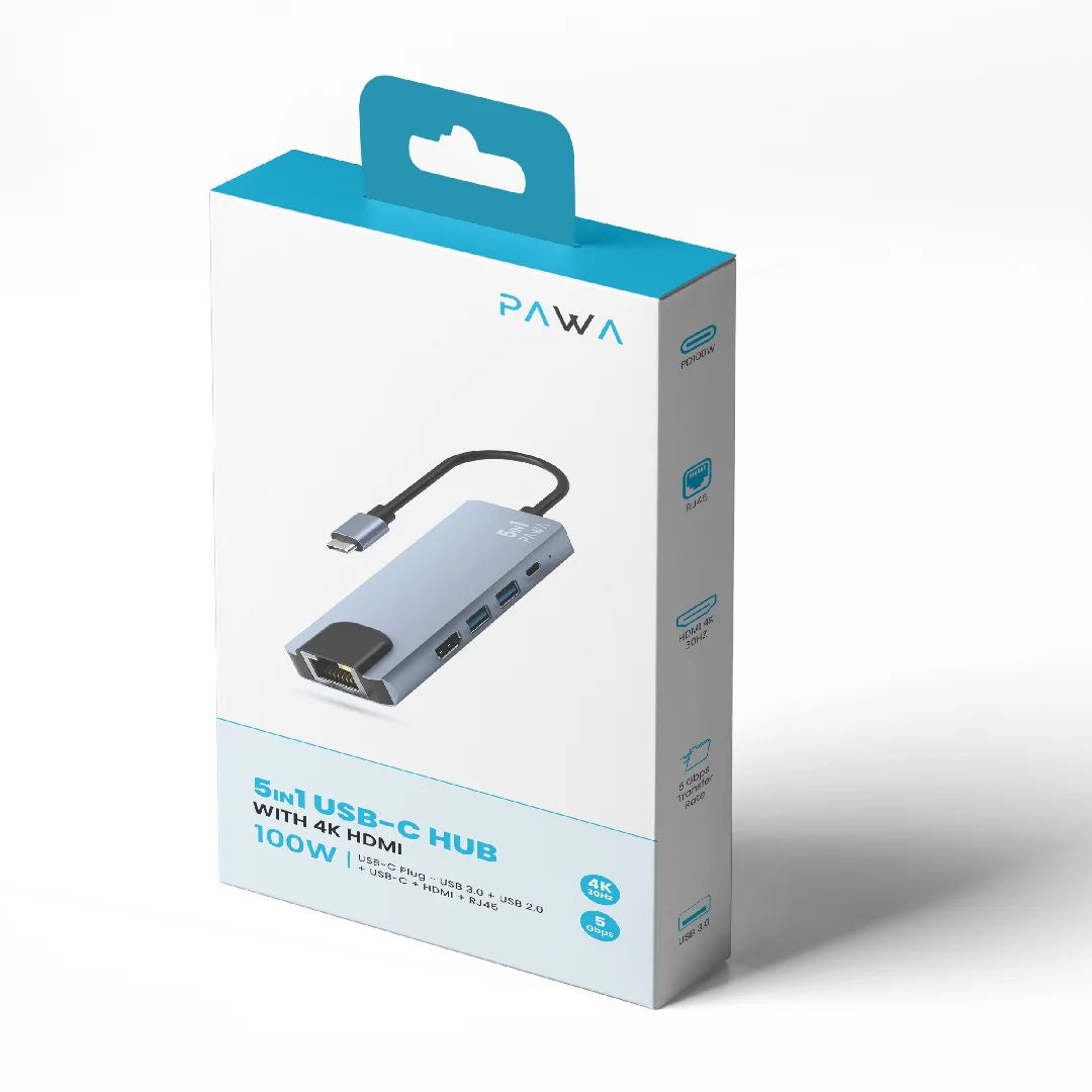 Pawa 5 In 1 Usb-C Hub With 4k HDTV-Grey
