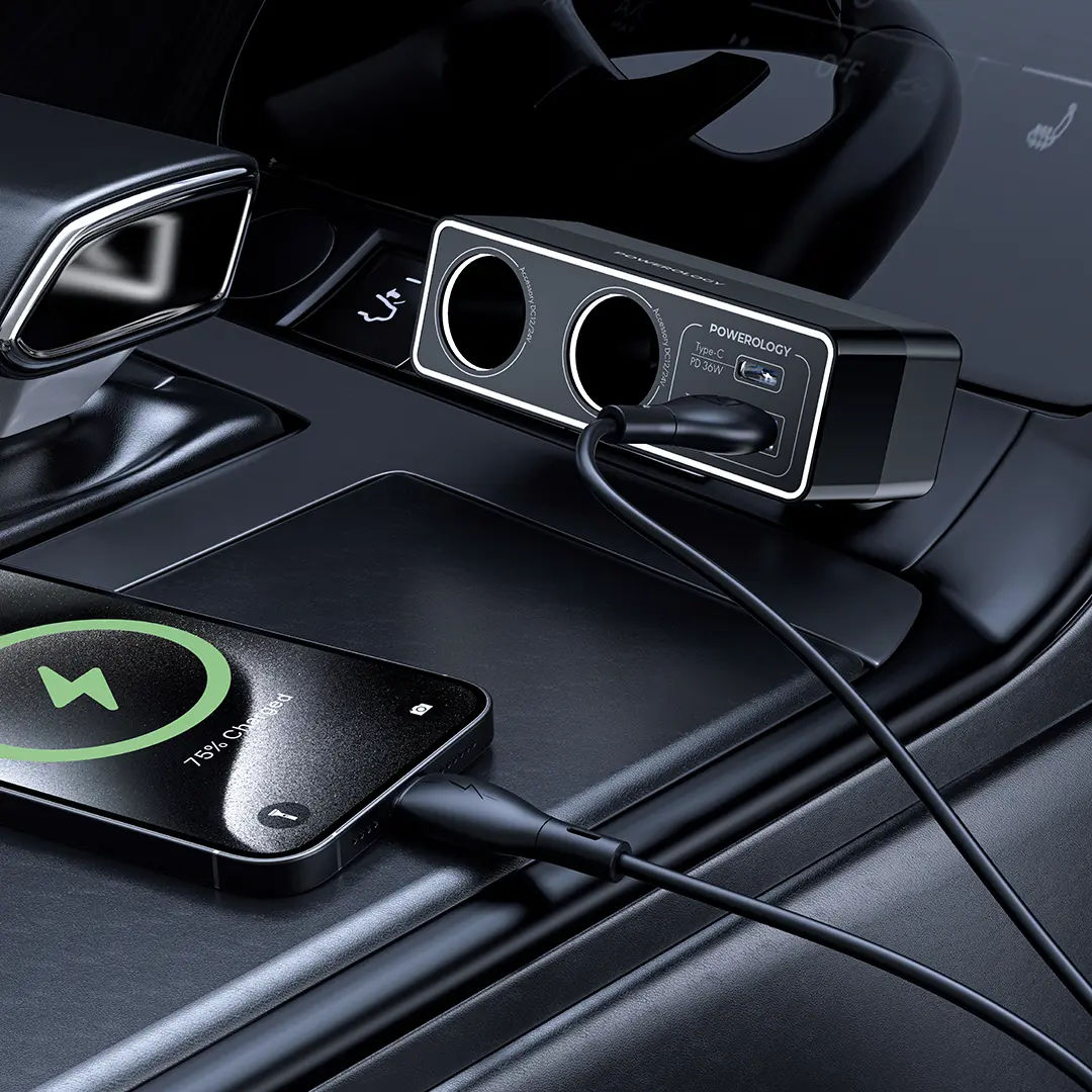 Powerology Brio 54W Multi-Port Car Charger, Black