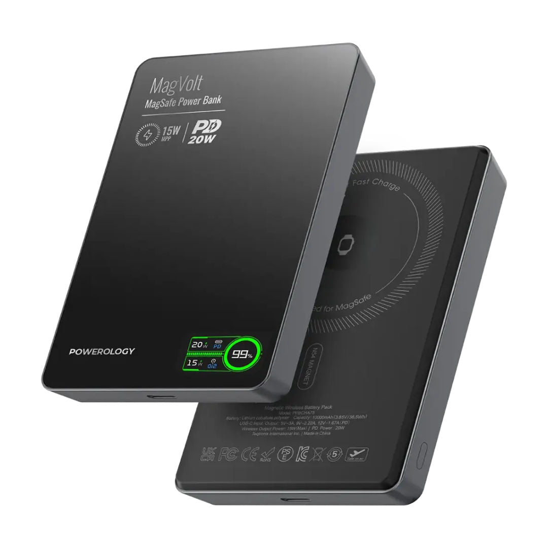 Powerology MagVolt 10000mAh Magnetic Power Bank, Ultra-Slim Design