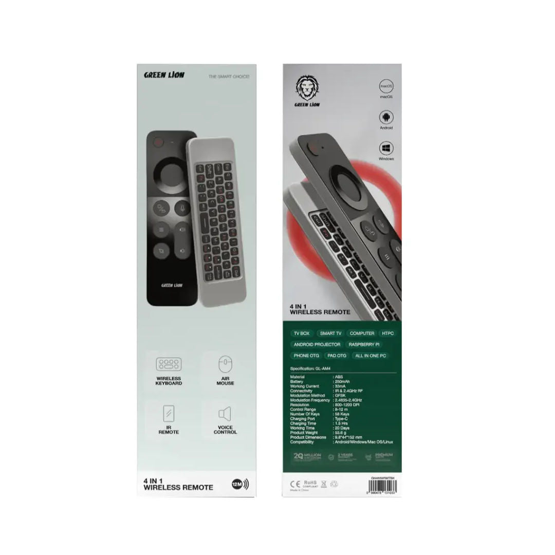 Green Lion 4-in-1 Wireless Remote with Keyboard, Black