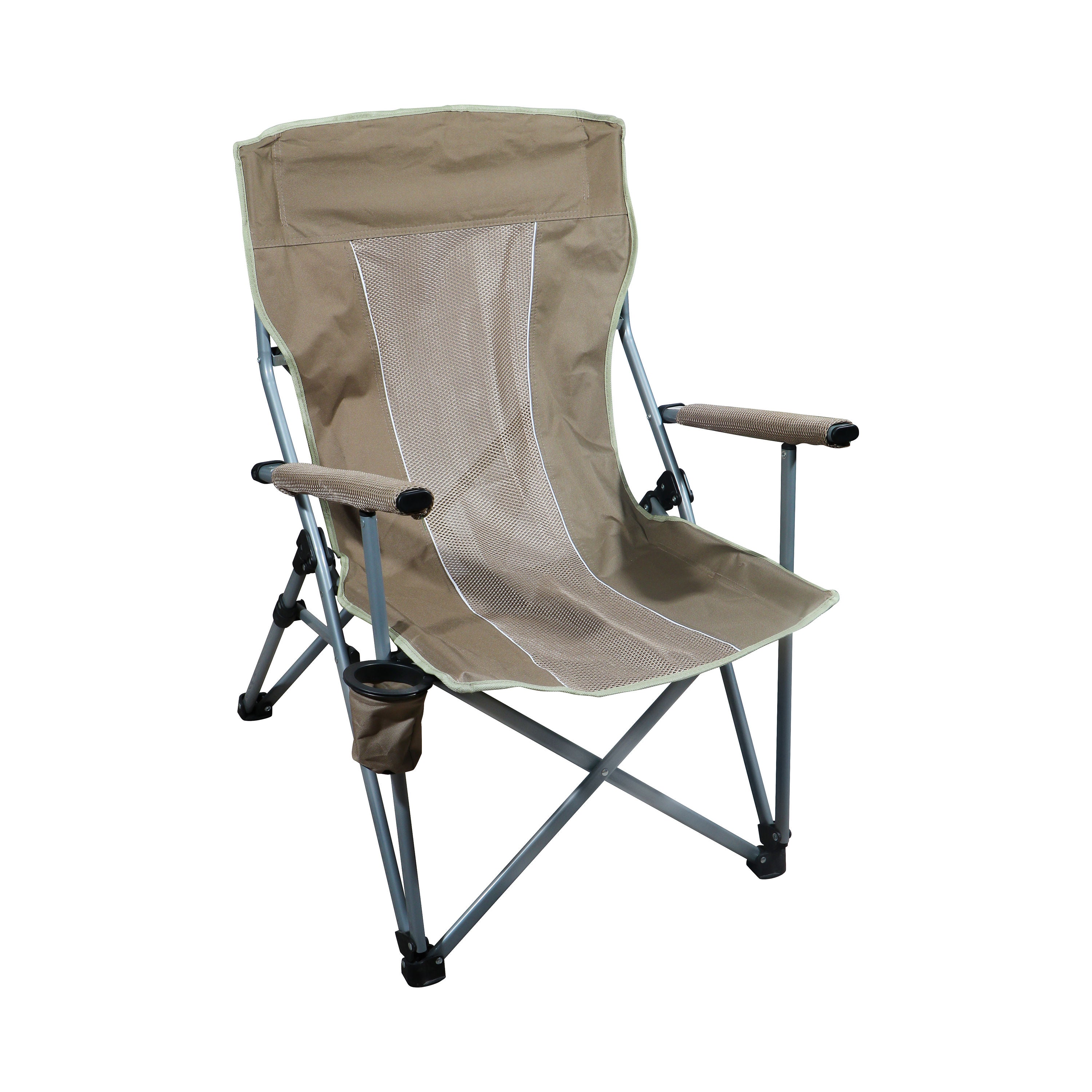 High-Back Folding Camping Chair with Breathable Mesh & Cup Holder