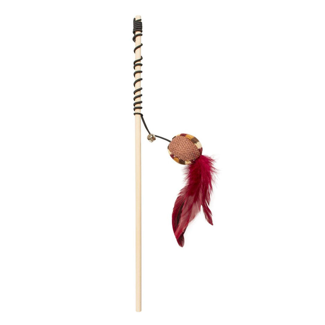 Duvo+ Cat Playing Rod Knitted Feather Ball Brown, 40x4.5x5cm