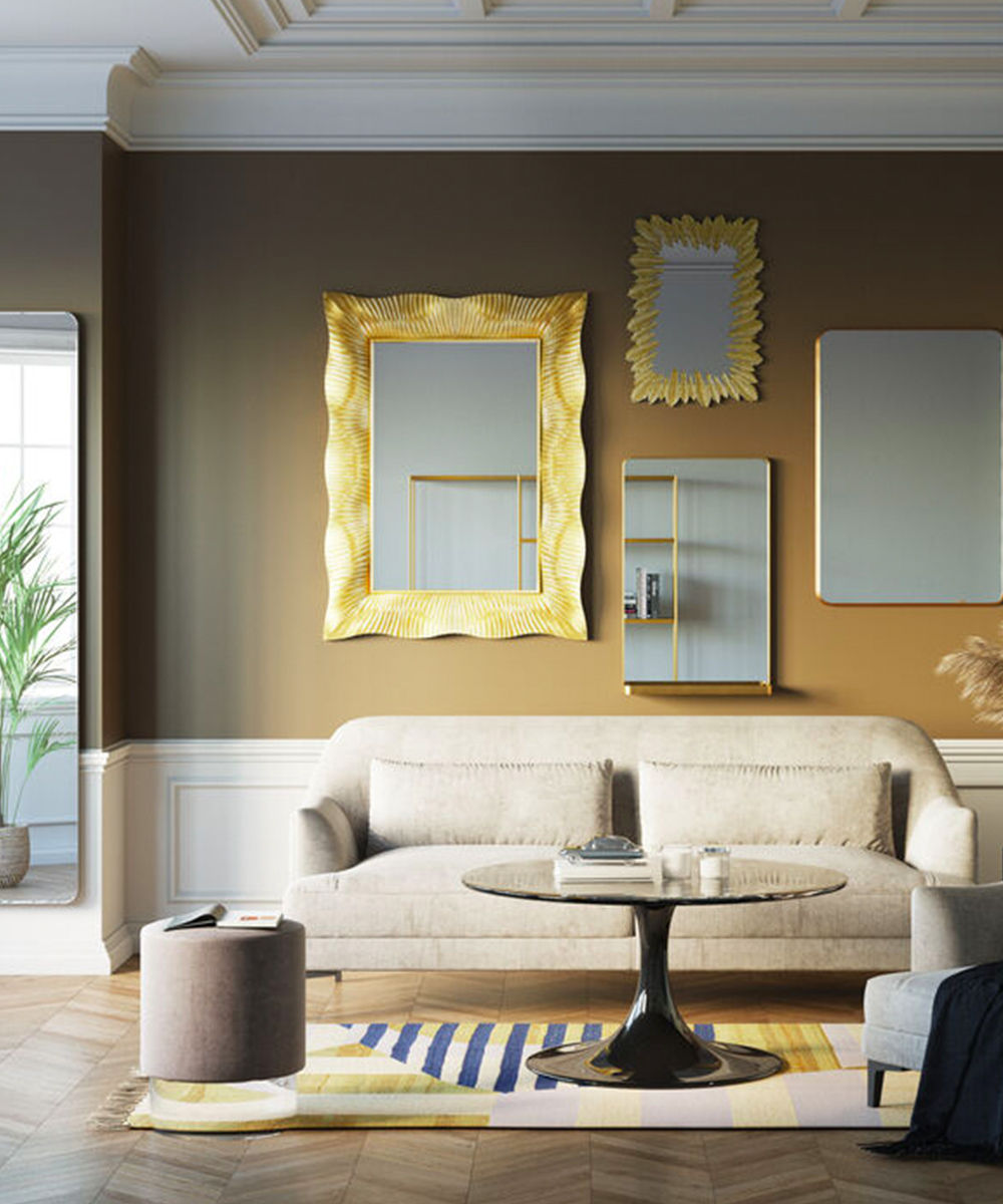 Wavy Wall Mirror, Brass Finish, 94x124cm