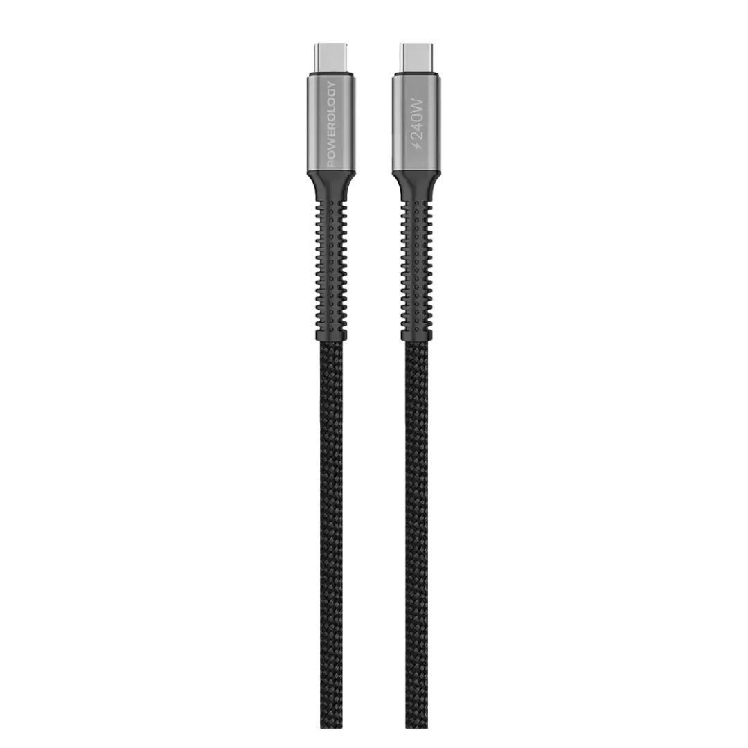 Powerology USB4 Braided USB-C to USB-C  Charging Cable, Black