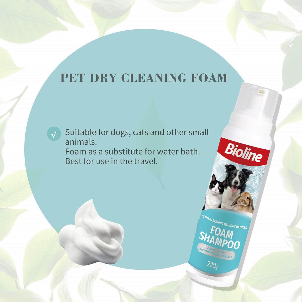 Bioline Foam Shampoo For Cats And Dogs, 220gm