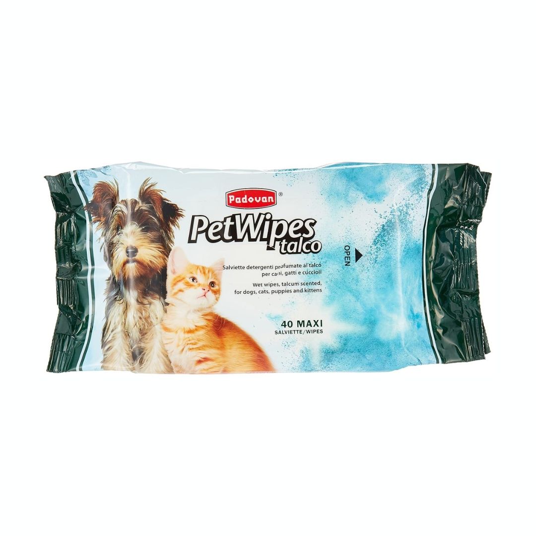 Padovan Petwipes Talco, Dog and Cat Wipes, 40-Pieces