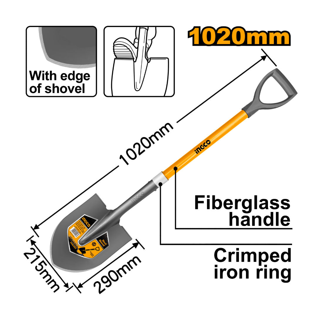 INGCO Steel Shovel, Handle 1020mm