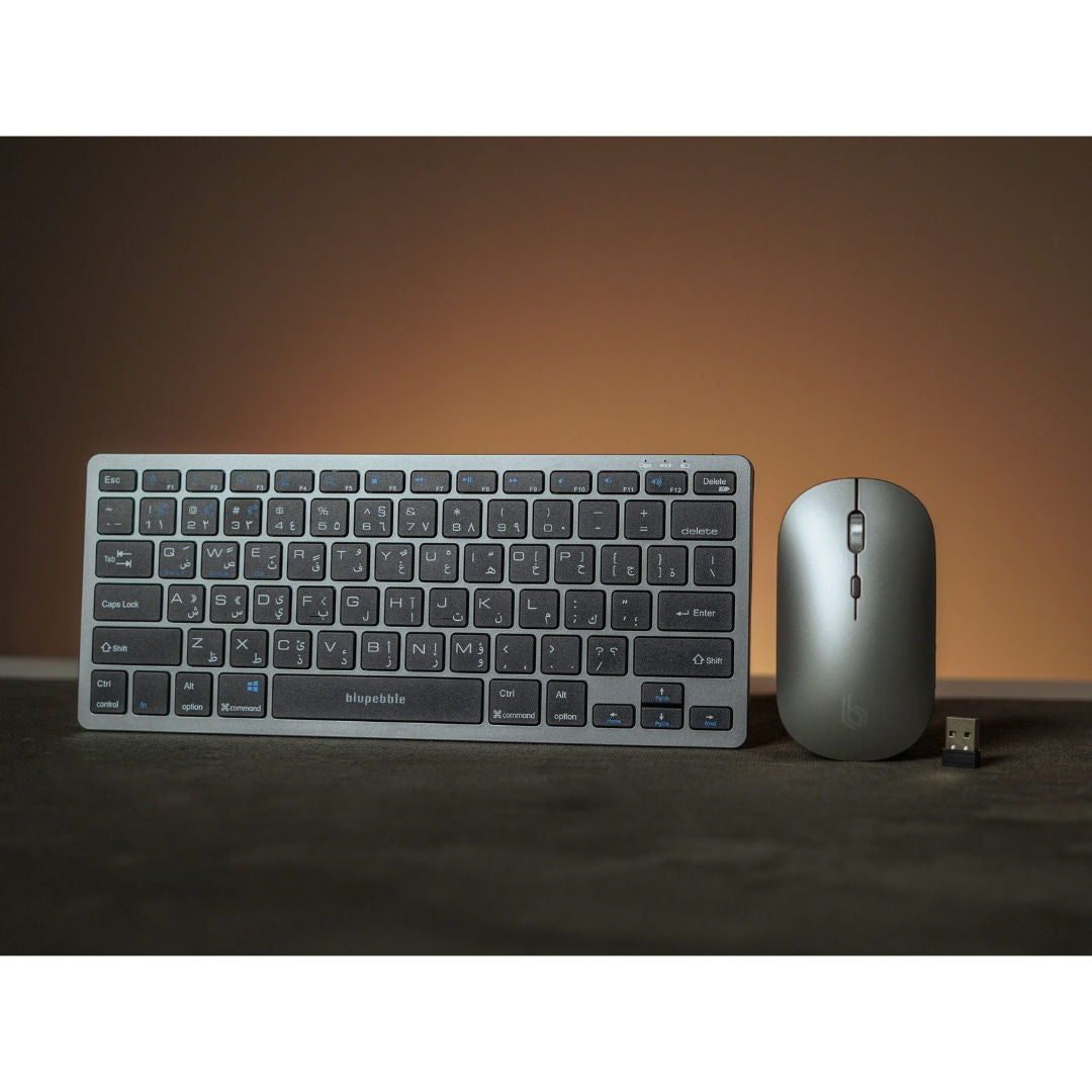Blupebble Magic Pebble Combo, Wireless Keyboard & Mouse, Grey