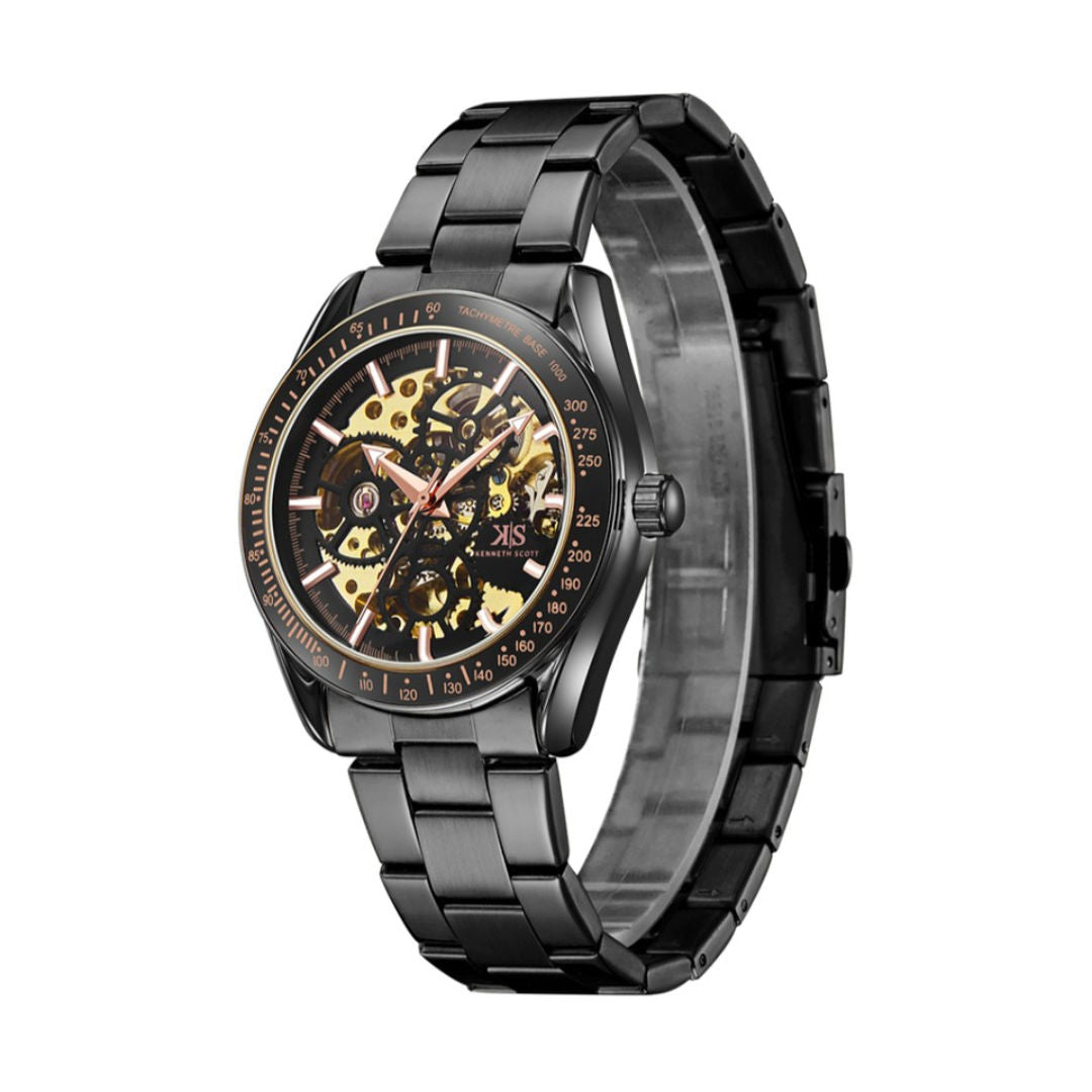 Kenneth Scott Men’s Mechanical Black Dial Analog Watch, K22312 Series