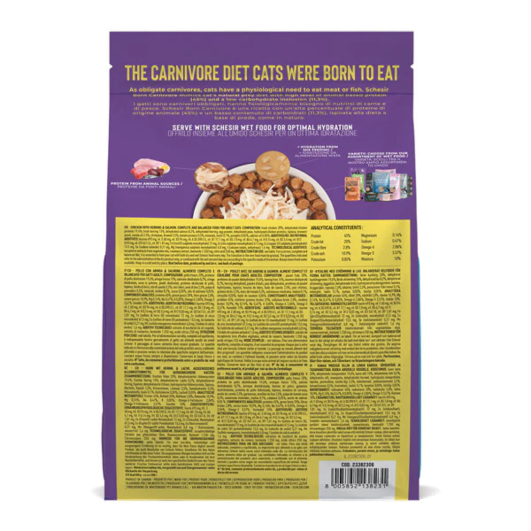 Schesir Born Carnivore Grain Free Oven Baked Dry Food, High-Protein For Cat, Chicken with Herring & Salmon, 1.25kg