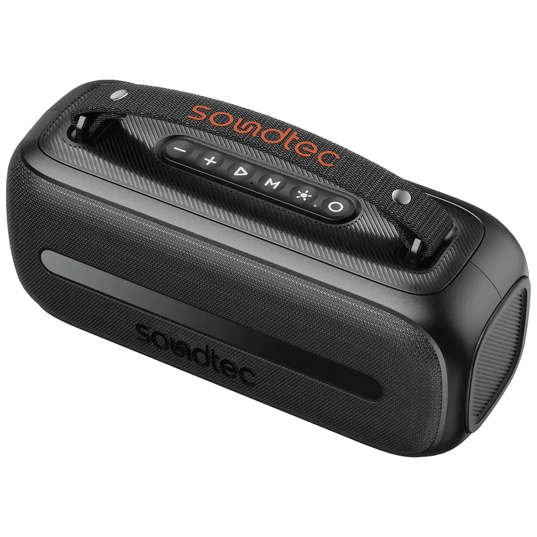 Porodo Soundtec Gala Lite Portable Bluetooth Speaker, 24W, RGB Lights, FM Radio, 6.5H Playtime, Black