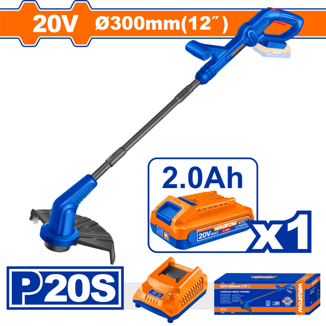 WADFOW Cordless Grass Trimmer 20V (Line-Feed), 300 mm Cutting Width with Battery & Charger