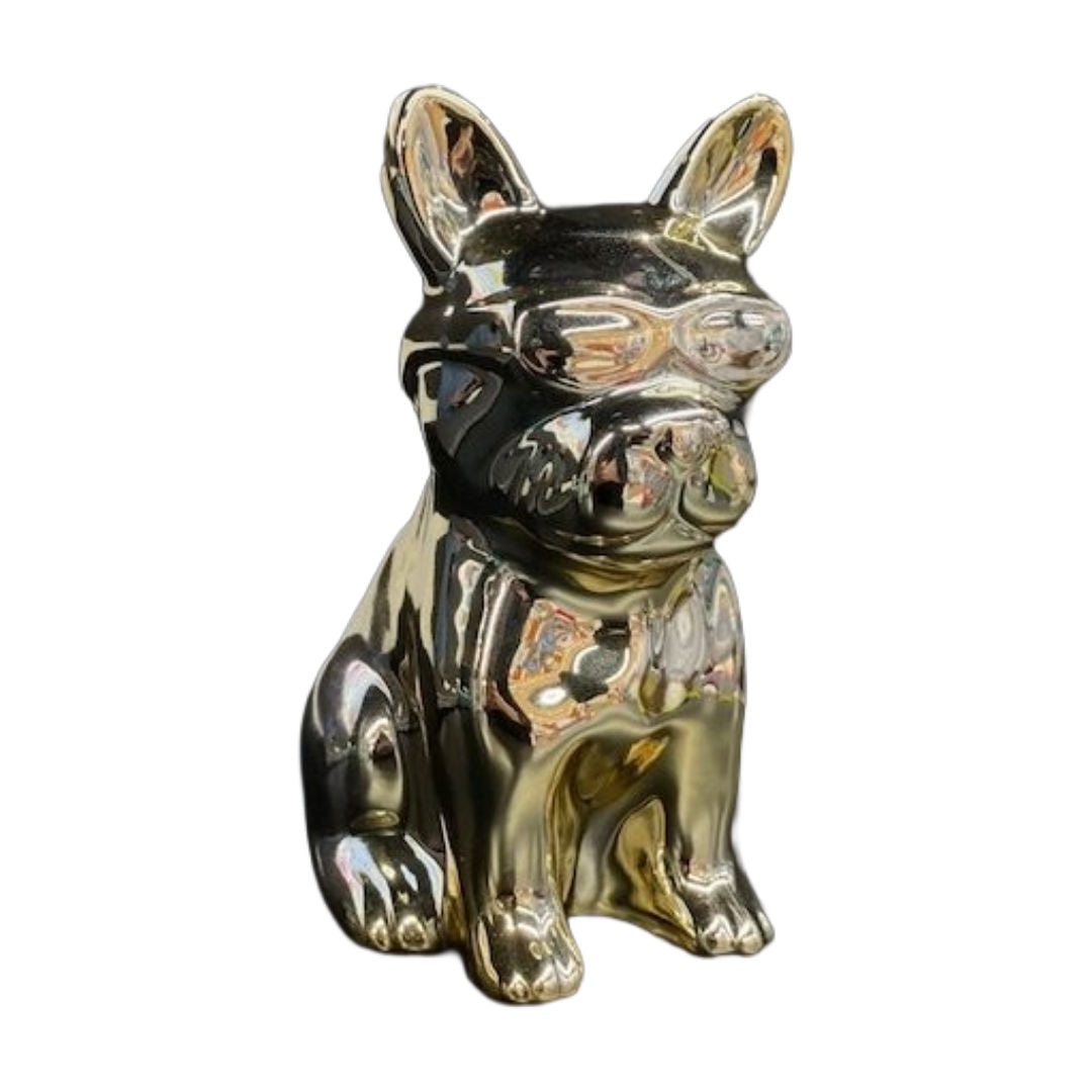 Ceramic Gold Dog-Shaped Coin Bank with Sunglasses, 17x10x15cm