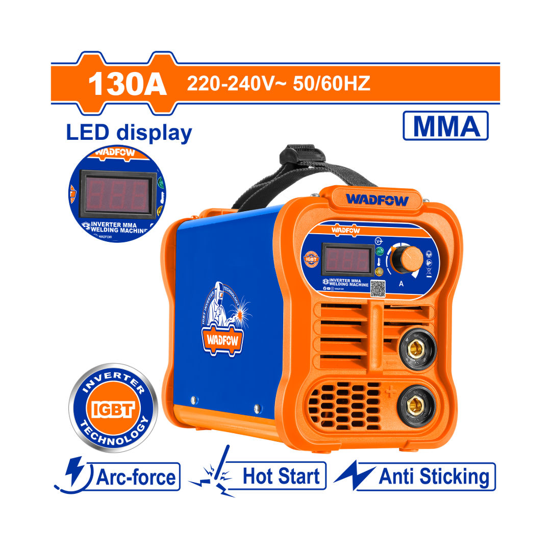 آلة اللحام MMA WADFOW Inverter، IGBT، 1~220-240V، شاشة LED، بدء تشغيل سريع/قوة القوس/مضاد للالتصاق