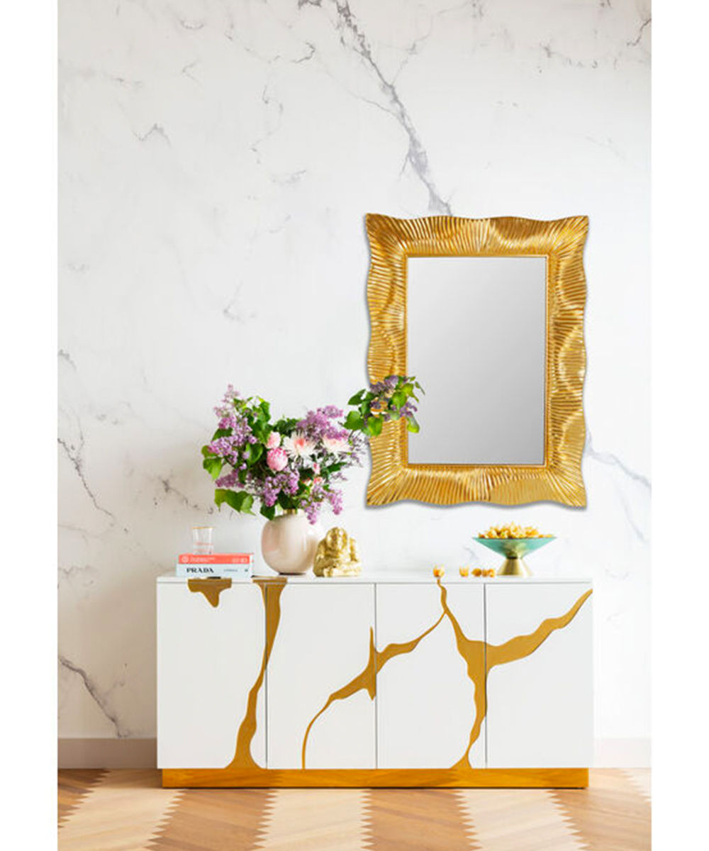 Wavy Wall Mirror, Brass Finish, 94x124cm