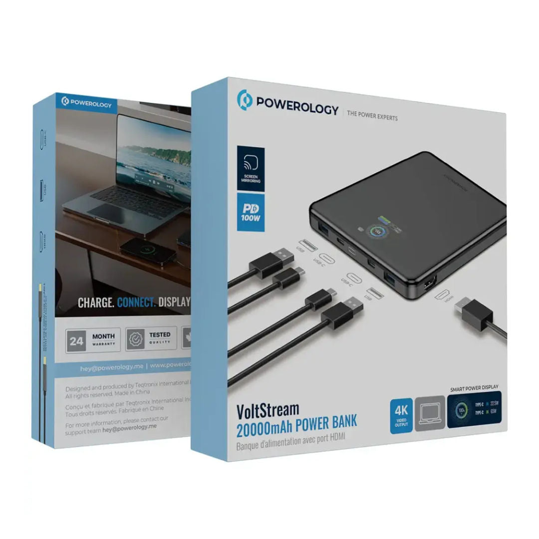 Powerology VoltStream 20000mAh Power Bank, Black
